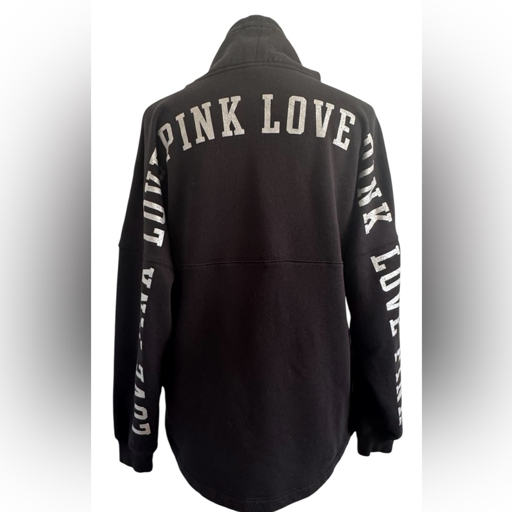 PINK Victoria's Secret Black Varsity Cowl Oversized Logo Sweatshirt Size Medium - Picture 3 of 9